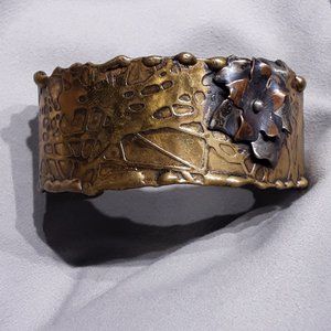 Signed Gardella Vintage Floral Cuff Bracelet in Mixed Metals - Elegant Design